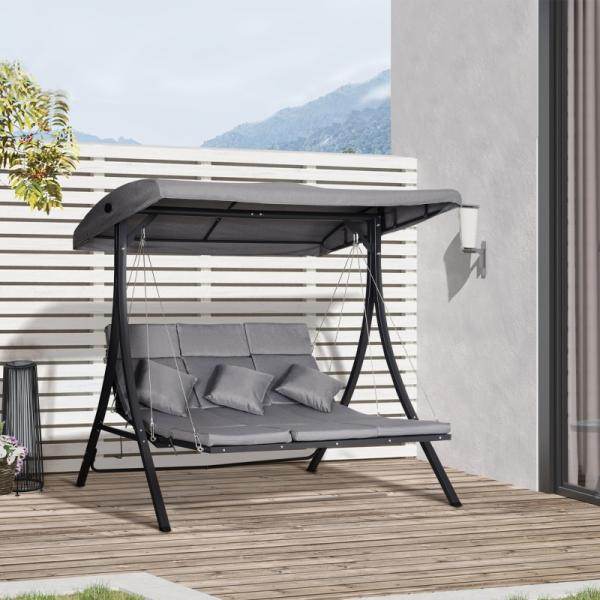 Hollywoodschaukel 3-Sitzer Gartenschaukel Verstellbares Dach Textilene Grau