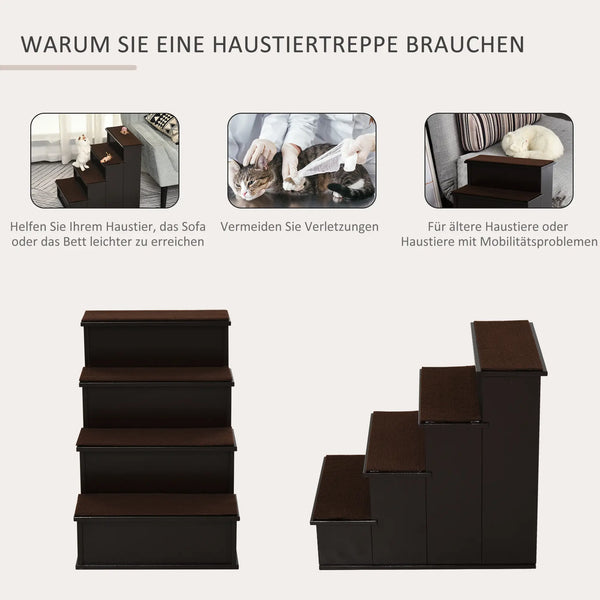 Katzentreppe Haustiertreppe mit Teppich Hundetreppe Dunkelbraun