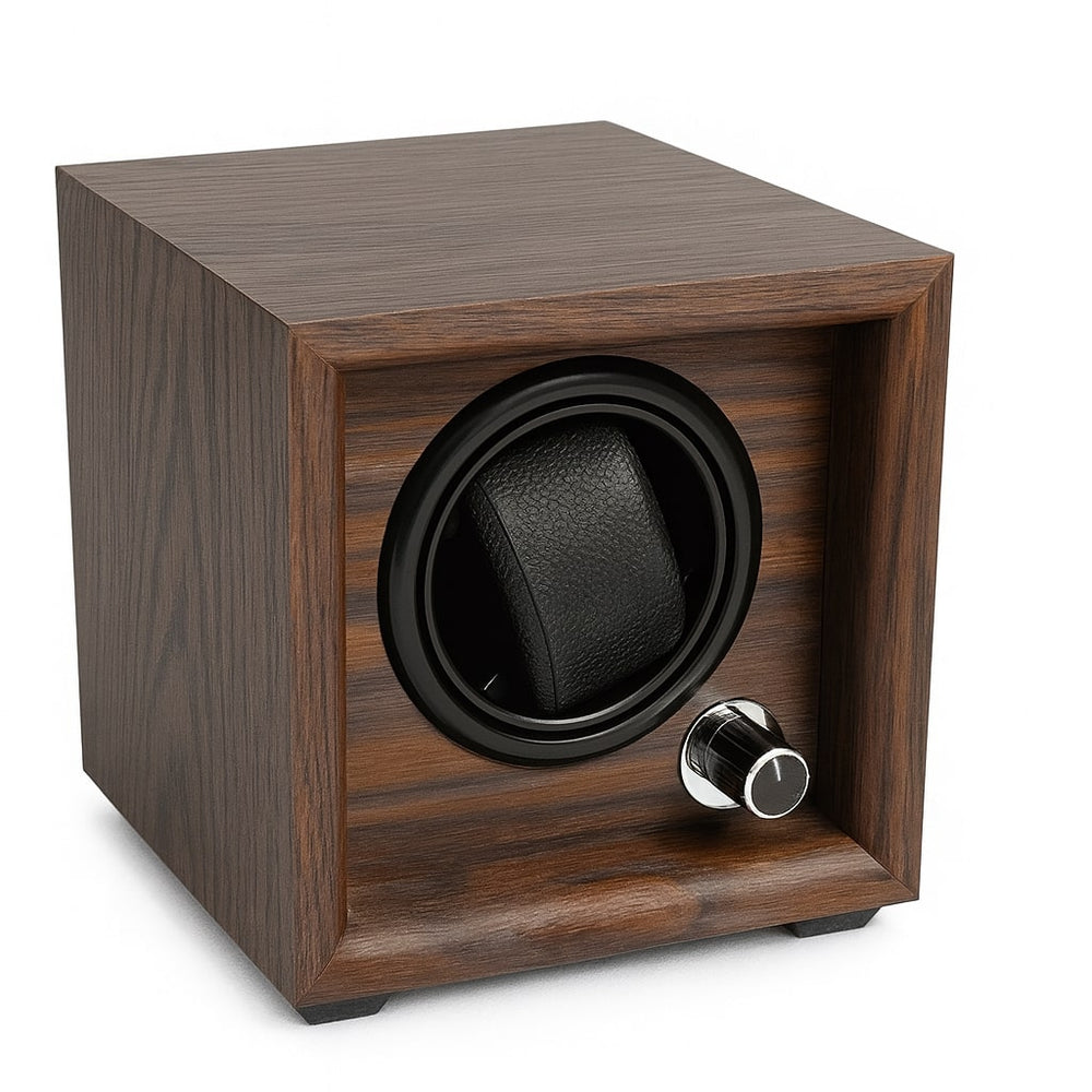 Uhrenbeweger Mr. Smith für 1 Automatikuhr – 4 Rotationsmodi leiser Motor Dunkelbraun Holzoptik