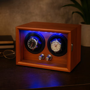 Caricatore per orologi Mr. Smith per 2 orologi automatici, 4 modalità di rotazione, motore silenzioso, effetto legno marrone chiaro