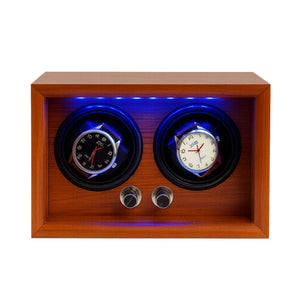 Caricatore per orologi Mr. Smith per 2 orologi automatici, 4 modalità di rotazione, motore silenzioso, effetto legno marrone chiaro