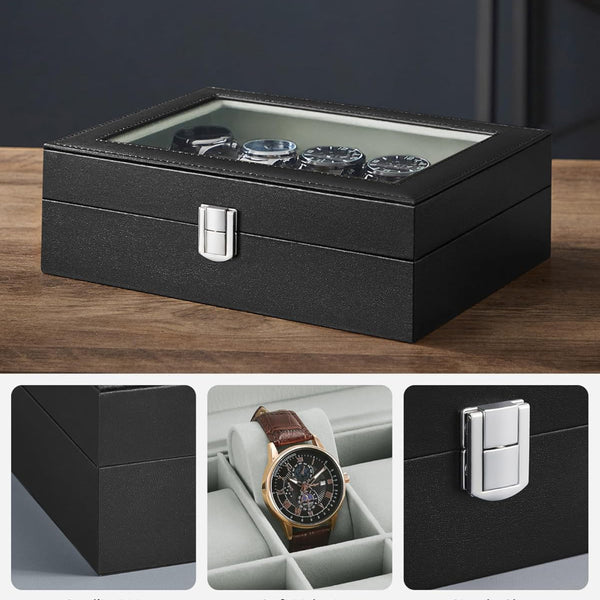 Uhrenbox Aufbewahrungsbox mit 10 Fächern Schwarz