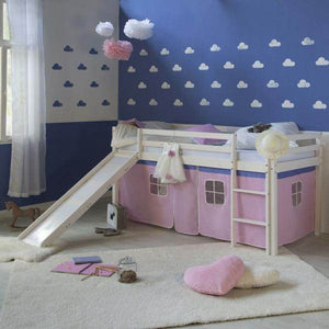 Hochbett Spielbett Kinderbett Rutsche Kiefer Vorhang pink 90x200 Jugendbett