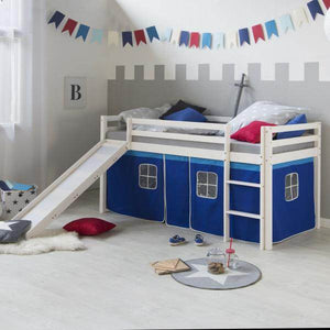 Hochbett Spielbett Kinderbett Rutsche Kiefer Vorhang blau 90x200 Jugendbett