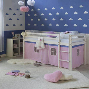 Hochbett Spielbett Kinderbett Leiter Kiefer Vorhang pink 90x200 Jugendbett