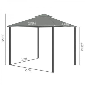 Pavillon für Garten mit zwei Dachebenen, Dunkelgrau, 3 x 3 x 2,7 m