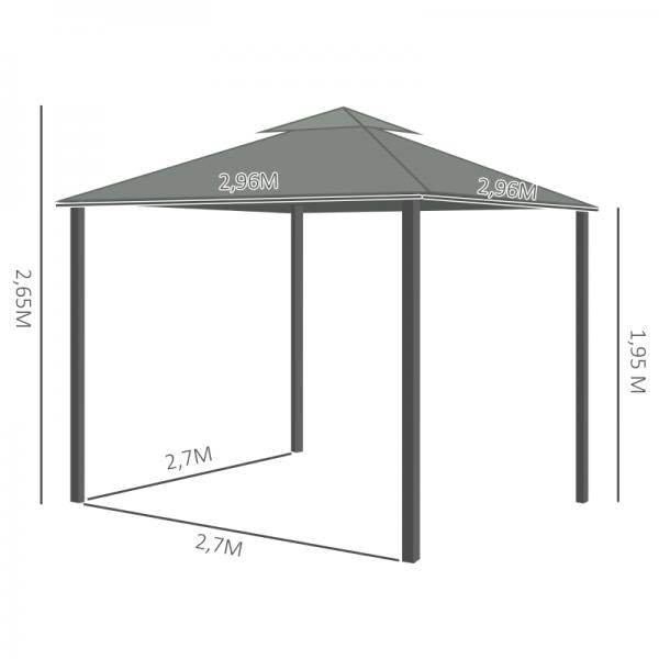 Pavillon für Garten mit zwei Dachebenen, Dunkelgrau, 3 x 3 x 2,7 m