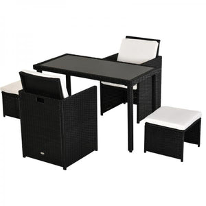 5-teilige Polyrattan Sitzgruppe Essgruppe Gartenset Garnitur mit Kissen Schwarz