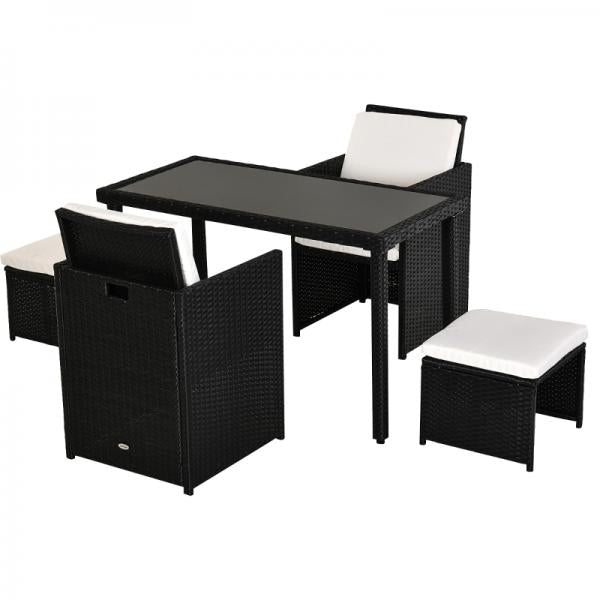 5-teilige Polyrattan Sitzgruppe Essgruppe Gartenset Garnitur mit Kissen Schwarz