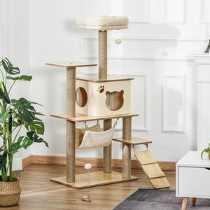 Kratzbaum Katzenbaum Kletterbaum Katzenhöhle 130 cm Plüsch Gelb