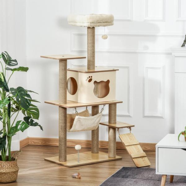 Kratzbaum Katzenbaum Kletterbaum Katzenhöhle 130 cm Plüsch Gelb