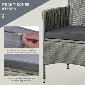 Gartensitzgruppe 3-tlg. Rattenmöbel Polyrattan Set grau