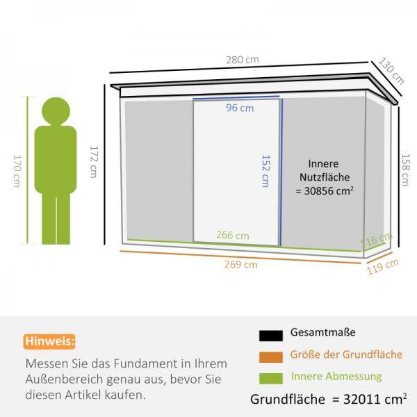 Gerätehaus Gartenhaus Geräteschuppen mit Schiebetür Fenster Outdoor Stahl Grau
