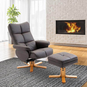 Relaxsessel mit Hocker und Stauraum Fernsehsessel mit Liegefunktion 360° drehbarer Braun