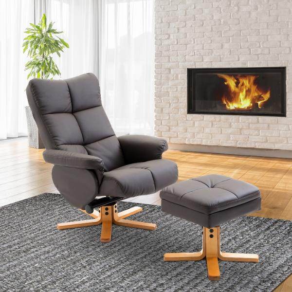 Relaxsessel mit Hocker und Stauraum Fernsehsessel mit Liegefunktion 360° drehbarer Braun