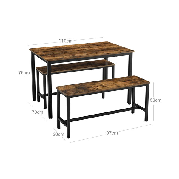 VASAGLE Küchentisch-Set mit 2 Bänken Industrie-Design