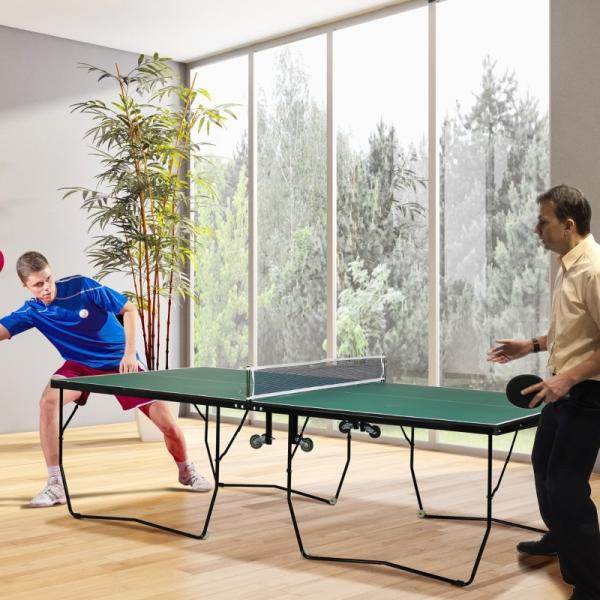 Tischtennistisch, in Originalgrösse, klappbar, 8 Räder, inkl. Schläger und Bälle, grün, 2,74 x 1,52 x 0,76 m