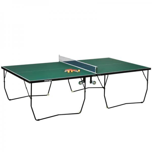 Tischtennistisch, in Originalgrösse, klappbar, 8 Räder, inkl. Schläger und Bälle, grün, 2,74 x 1,52 x 0,76 m
