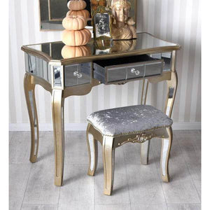 SCHMINKTISCH MIT HOCKER VERSPIEGELT FRISIERTISCH SPIEGELKONSOLE VINTAGE WANDTISCH