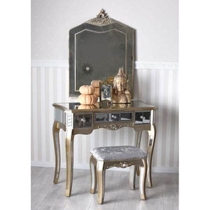 SCHMINKTISCH MIT HOCKER VERSPIEGELT FRISIERTISCH SPIEGELKONSOLE VINTAGE WANDTISCH