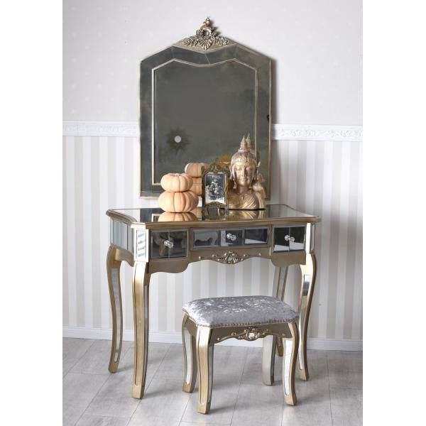 SCHMINKTISCH MIT HOCKER VERSPIEGELT FRISIERTISCH SPIEGELKONSOLE VINTAGE WANDTISCH