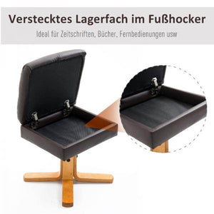 Relaxsessel mit Hocker und Stauraum Fernsehsessel mit Liegefunktion 360° drehbarer Braun