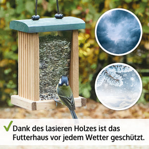 Vogelfutterhaus Grünspitz mit Plexiglasscheiben & Aufhängung