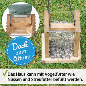 Vogelfutterhaus Grünspitz mit Plexiglasscheiben & Aufhängung