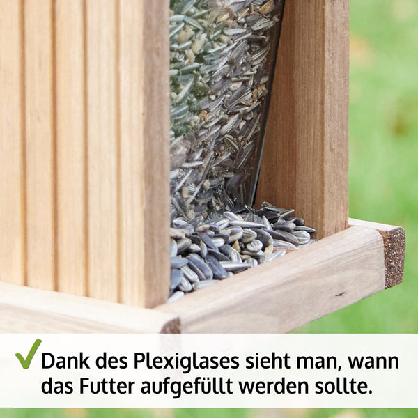 Vogelfutterhaus Grünspitz mit Plexiglasscheiben & Aufhängung