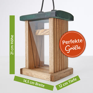 Vogelfutterhaus Grünspitz mit Plexiglasscheiben & Aufhängung