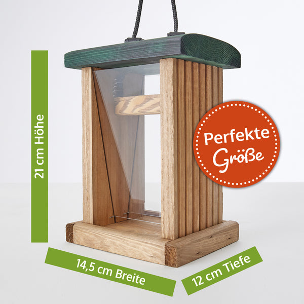 Vogelfutterhaus Grünspitz mit Plexiglasscheiben & Aufhängung