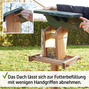 Vogelhäuschen mit Ständer wetterfest dekorativ & ideal zur Vogelfütterung