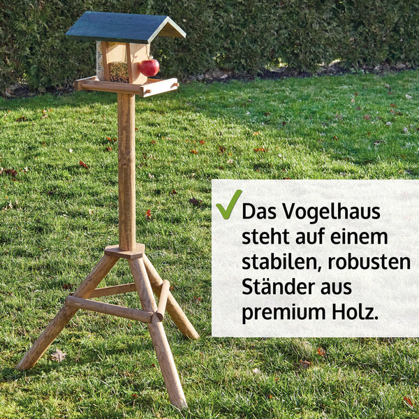 Vogelhäuschen mit Ständer wetterfest dekorativ & ideal zur Vogelfütterung