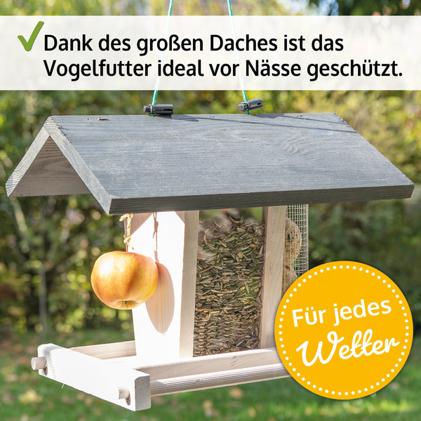 Vogelhaus Futterküche wetterfest aus Holz & mit Dach zum Befüllen