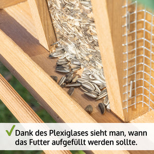 Vogelhaus Futterküche wetterfest aus Holz & mit Dach zum Befüllen