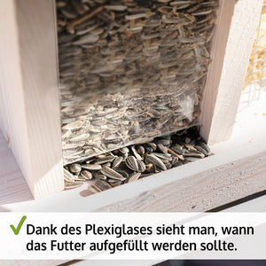Vogelhaus Futterküche wetterfest aus Holz & mit Dach zum Befüllen