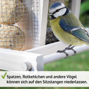Vogelhaus Futterküche wetterfest aus Holz & mit Dach zum Befüllen