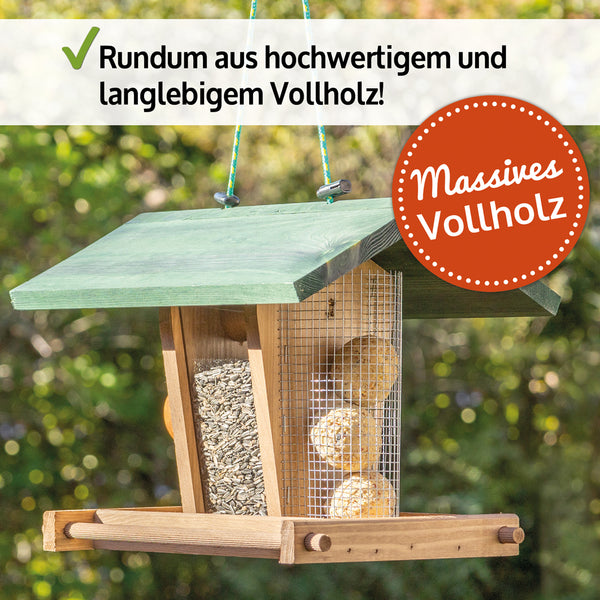 Vogelhaus Futterküche wetterfest aus Holz & mit Dach zum Befüllen