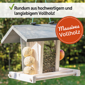 Vogelhaus Futterküche wetterfest aus Holz & mit Dach zum Befüllen