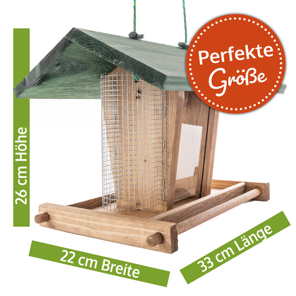 Vogelhaus Futterküche wetterfest aus Holz & mit Dach zum Befüllen