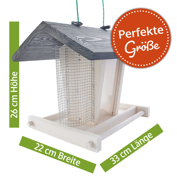 Vogelhaus Futterküche wetterfest aus Holz & mit Dach zum Befüllen