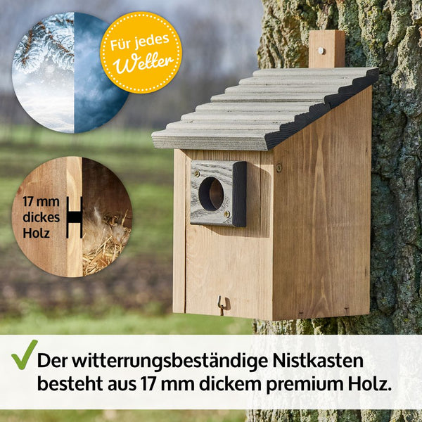Vogelhaus Nistkasten NaturNest Pultdach – wetterfest & robust für Wildvögel