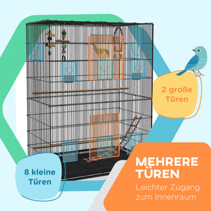 Vogelkäfig mit Ablage & Rollen herausnehmbar Schwarz