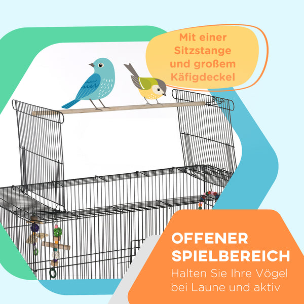 Vogelkäfig mit Ablage & Rollen herausnehmbar Schwarz