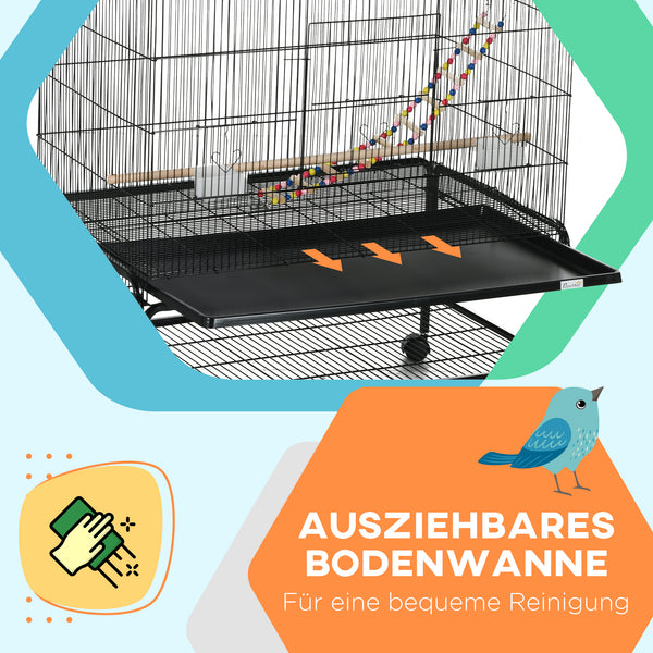 Vogelkäfig mit Ablage & Rollen herausnehmbar Schwarz