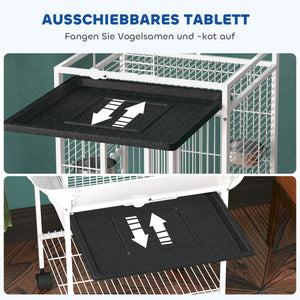 Vogelkäfig für Papageien mit Freisitz und Rollen weiss