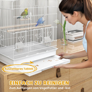 Vogelkäfig vintage Design für kleine Vögel mit Zubehör Holz weiss