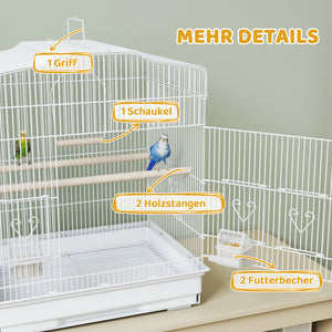 Vogelkäfig vintage Design für kleine Vögel mit Zubehör Holz weiss