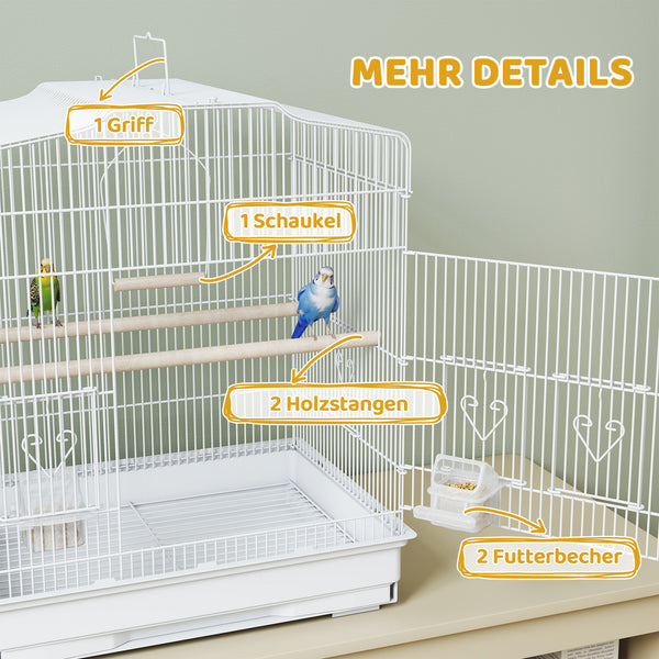 Vogelkäfig vintage Design für kleine Vögel mit Zubehör Holz weiss