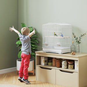 Vogelkäfig vintage Design für kleine Vögel mit Zubehör Holz weiss